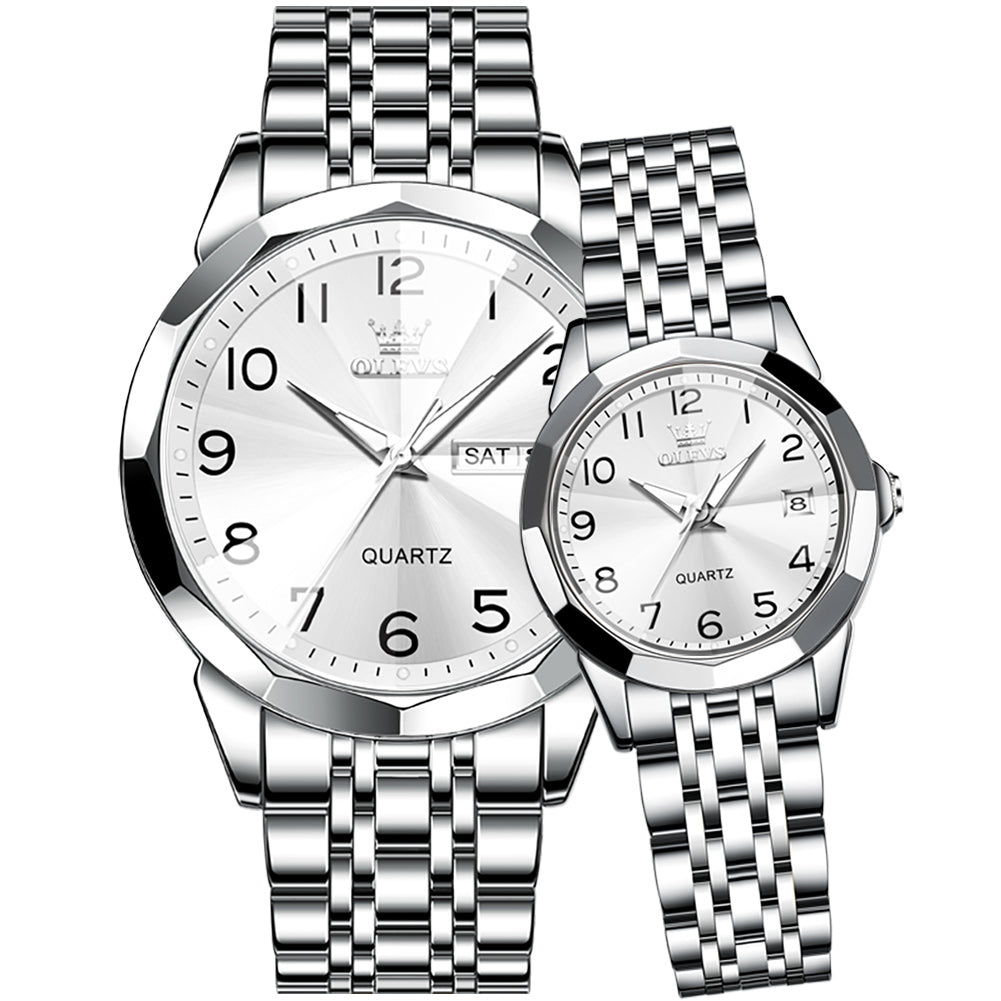 OLEVS 9970Couple Watch Valentines Couple Matching Watches His and Her Couple Set Wrist Watch Men and Women Lovers Wedding Waterproof Romantic Gifts Set of 2