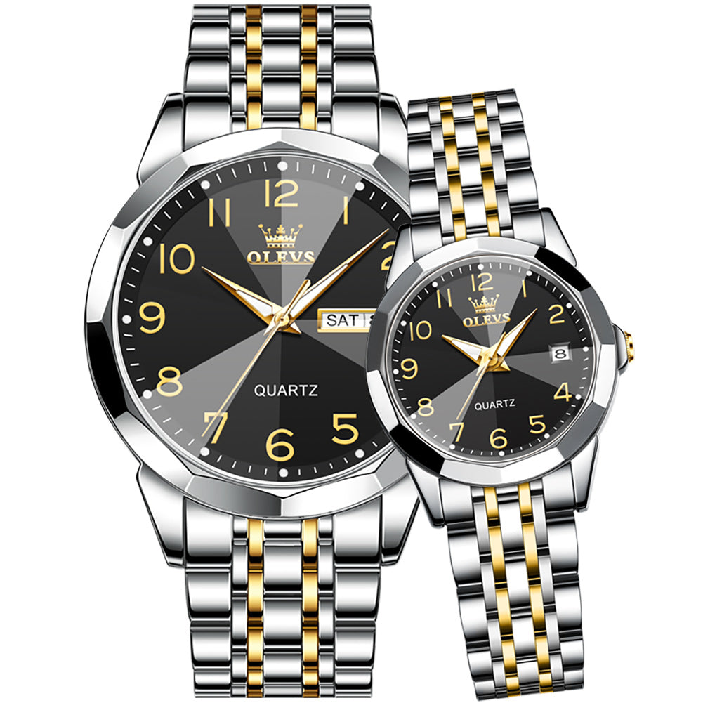 OLEVS 9970Couple Watch Valentines Couple Matching Watches His and Her Couple Set Wrist Watch Men and Women Lovers Wedding Waterproof Romantic Gifts Set of 2