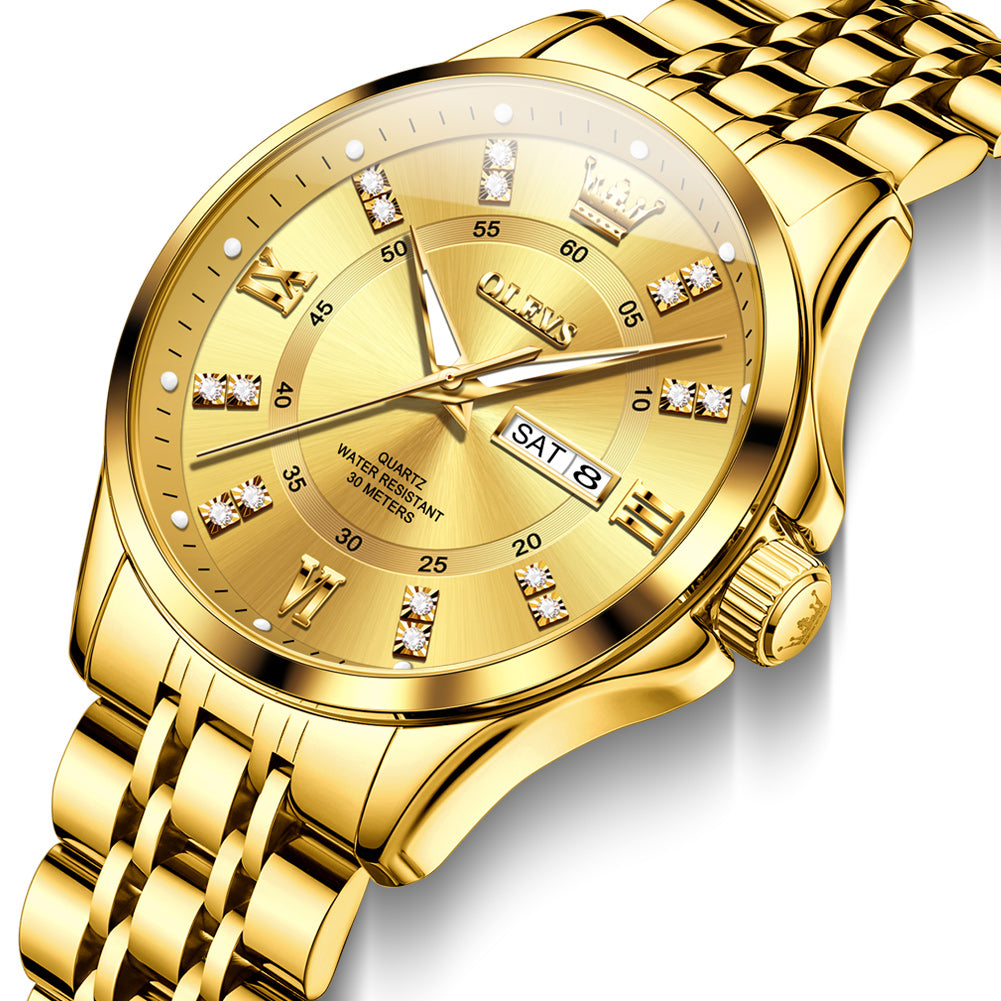 OLEVS 3620 Watches for Men Business Dress Analog Quartz Date Stainless Steel Easy Read Waterproof Luminous Luxury Casual Mens Wrist Watches Reloj Para Hombre Gold/Silver/Blue