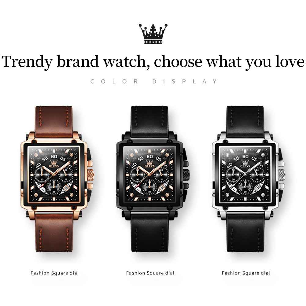 OLEVS 9919 Watches for Men Chronograph Fashion Dress Watch Waterproof Luminous Casual Square Wrist Watches