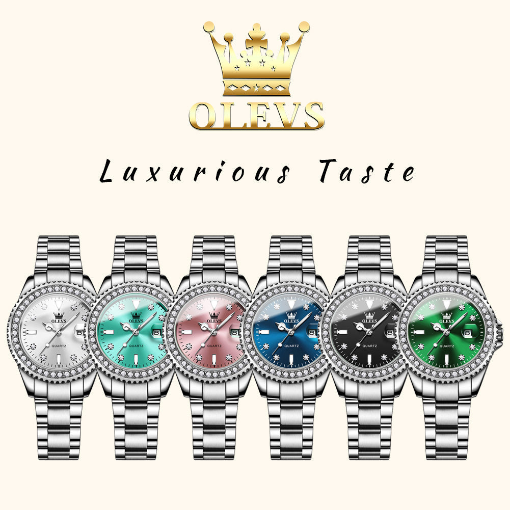 OLEVS 9945 Womens Watches Diamond Luxury Dress Gold Wrist Watch Waterproof Luminous