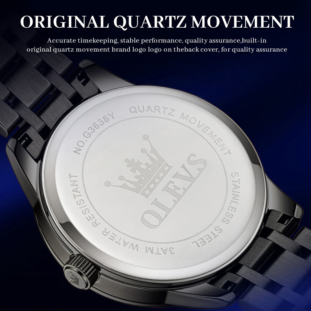 OLEVS 3638 Watches for Men Business Dress Waterproof Analog Quartz Stainless Steel Luminous Day Date Roman Numeral Classic Men Wrist Watches Reloj Para Hombre Black Dial