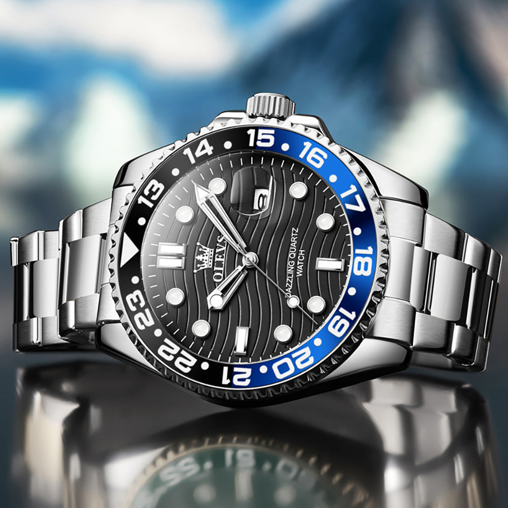 OLEVS  3610 Mens Watches, Silver Dress Gold Classic Luxury Big Large Face Waterproof Watches for Men, Analog Two Tone Stainless Steel Men Wrist Watch