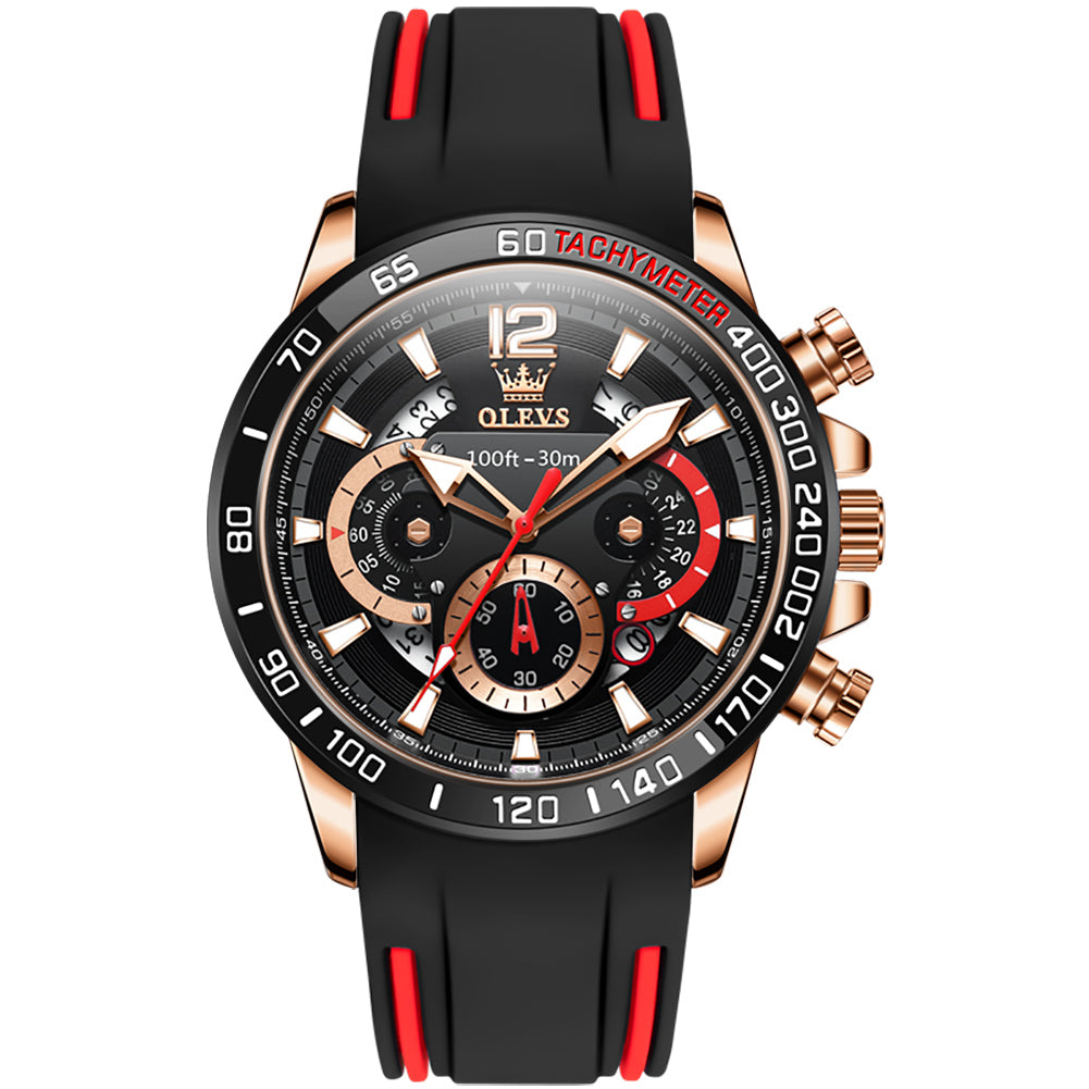 OLEVS 9936 Men's Chronograph Watch: Waterproof, Luminous, with Silicone Strap, Multifunction Quartz Business Calendar Wristwatch for Men