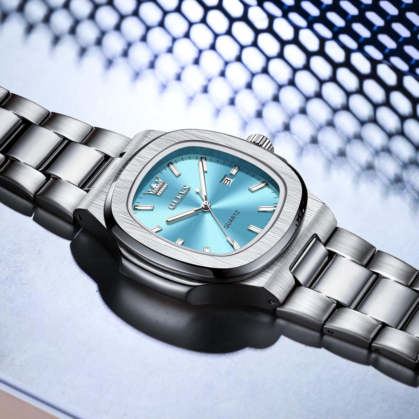 OLEVS 3696 Men's Large Face Stainless Steel Watch, Classic Rose Gold Silver Tone Octagonal Three-Hand Analog Quartz Mens Dress Watch, Luxury Easy to Read Calendar Date Waterproof Big Wrist Watches for Men