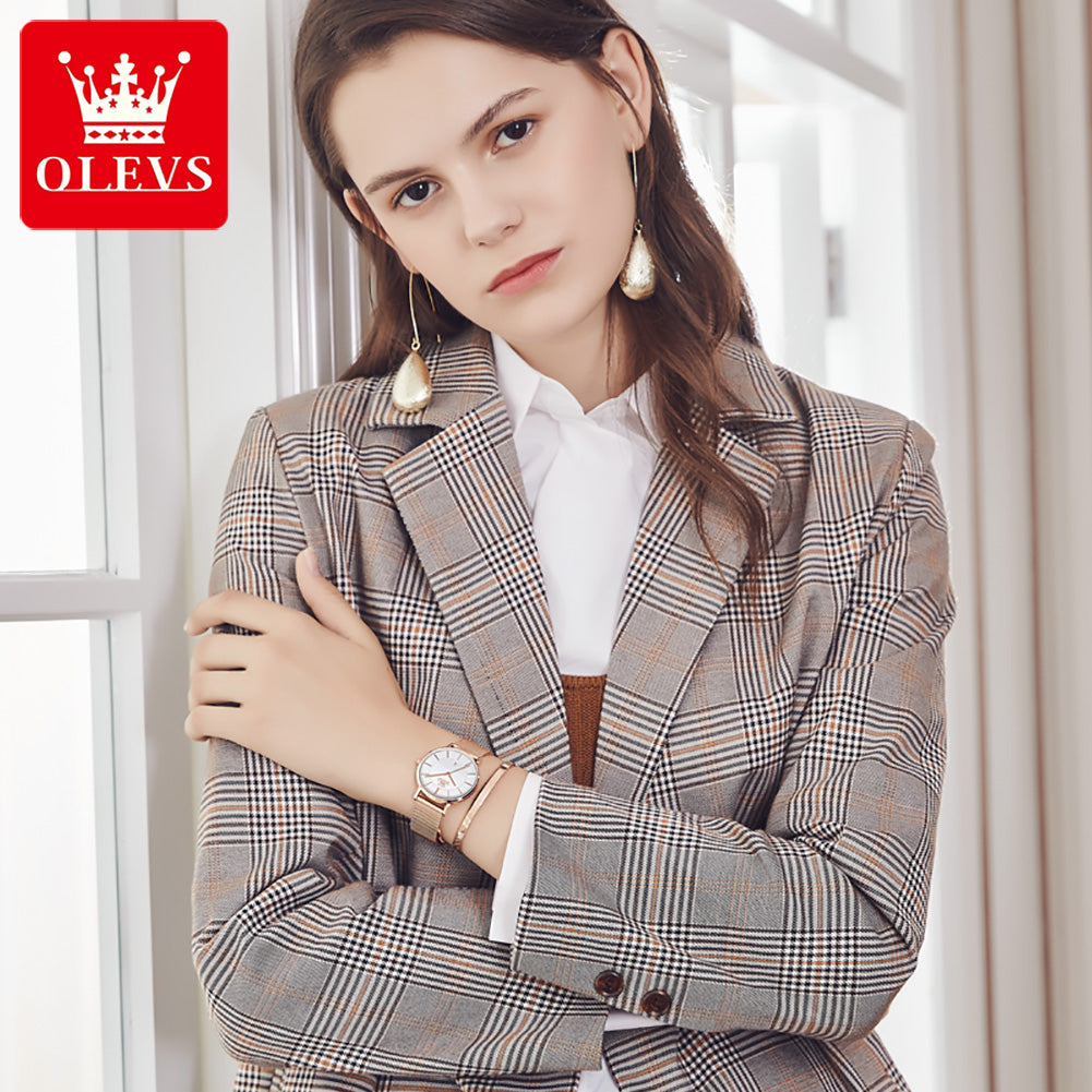 OLEVS 5869 Watch for Women Set Fashion Ladys Wrist Watch Minimalist with Rose Gold Bracelet Analog Quartz Date Waterproof Wrist Watches