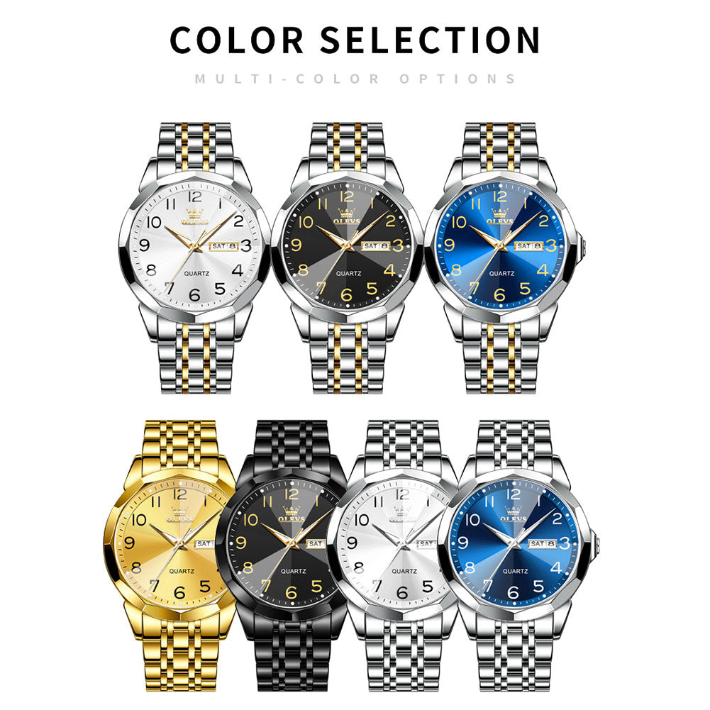 OLEVS 9970 Watches for men  Business Dress Luxury Casual Analog Quartz Stainless Steel Waterproof Luminous Date Men Wrist Watches reloj para hombre  Blue Dial