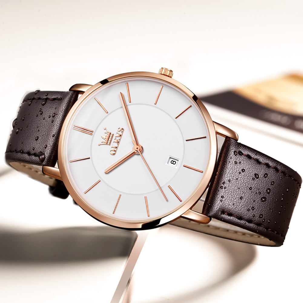 OLEVS  5869 Watches for Men Minimalist Ultra Thin Fashion Casual Analog Quartz Date Watch Waterproof Slim Simple Big Face Dress Mens Wrist Watches with Retro Leather Band for Men Reloj para Hombre