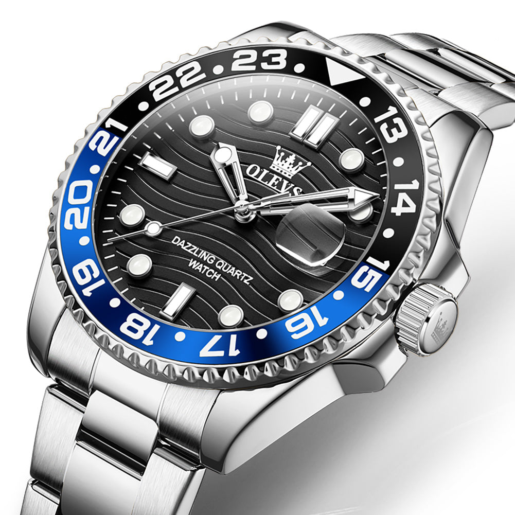 OLEVS  3610 Mens Watches, Silver Dress Gold Classic Luxury Big Large Face Waterproof Watches for Men, Analog Two Tone Stainless Steel Men Wrist Watch