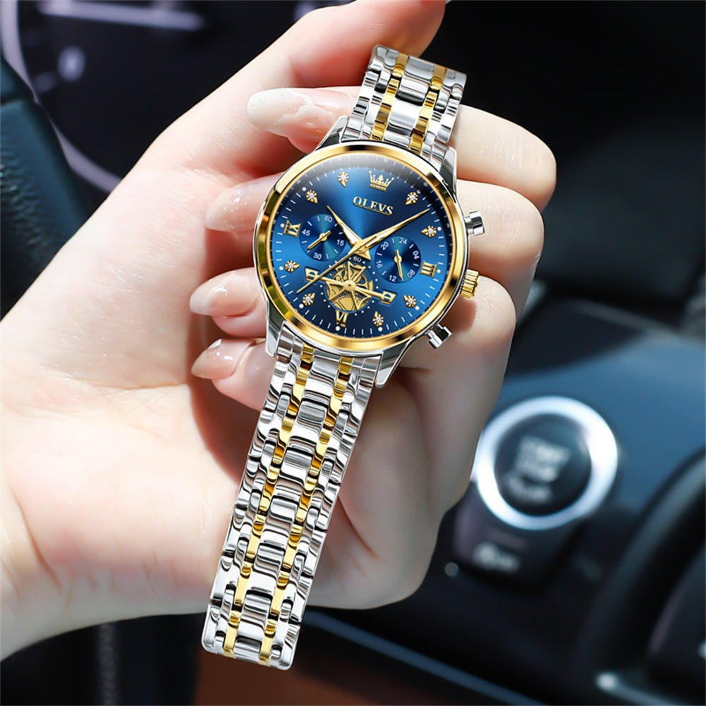 OLEVS 2897 Watches for Womens Business Luxury Casual Analog Quartz Diamond Stainless Steel Chronograph Waterproof Luminous ladies Watches Reloj Para Mujer Gold/White/Black/Blue