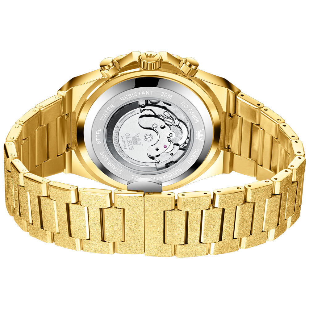 OLEVS 9805 Automatic Mens Watches Self Winding Mechanical Business Diamond Luxury Dress Stainless Steel Waterproof Luminous Wrist Watch