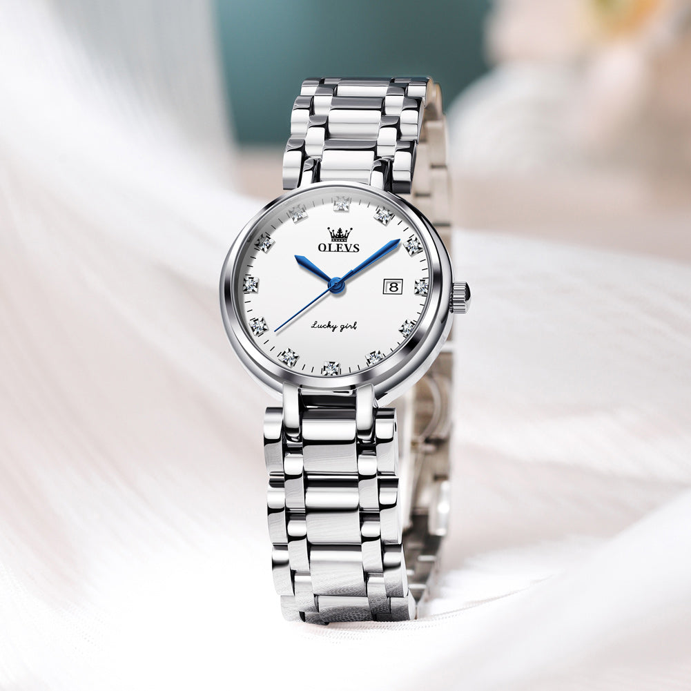 OLEVS 5575 Watches for Womens Analog Quartz Silver Strap Fashions Classic Dress Stainless Steel Date Waterproof Casual Ladies Watches Gift Womens Wrist Watches Reloj Para Mujer White/Pink/Purple