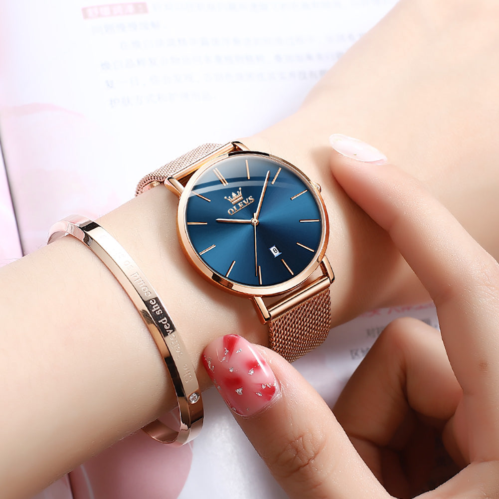 OLEVS 5869 Watch for Women Set Fashion Ladys Wrist Watch Minimalist with Rose Gold Bracelet Analog Quartz Date Waterproof Wrist Watches