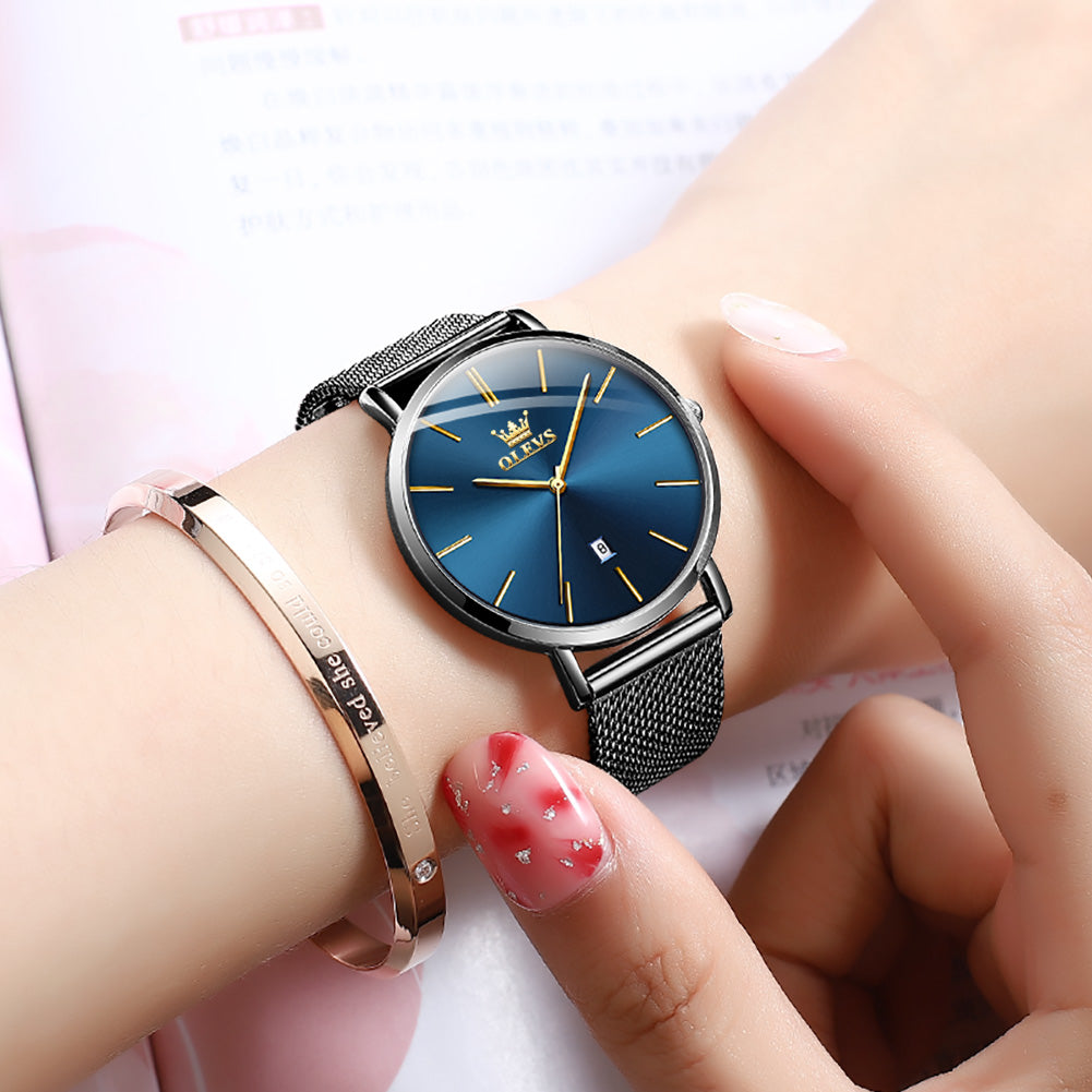 OLEVS 5869 Watch for Women Set Fashion Ladys Wrist Watch Minimalist with Rose Gold Bracelet Analog Quartz Date Waterproof Wrist Watches