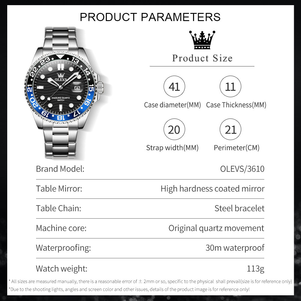 OLEVS  3610 Mens Watches, Silver Dress Gold Classic Luxury Big Large Face Waterproof Watches for Men, Analog Two Tone Stainless Steel Men Wrist Watch