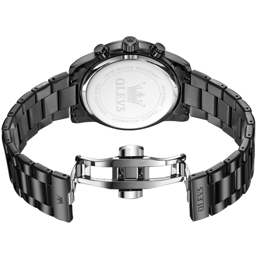 OLEVS 3660 Chronograph Watches for Men Fashion Dress Analog Quartz Moon Phase Stainless Steel Waterproof Luminous Date Luxury Mens Wrist Watches Reloj Para Hombre Rose/Black