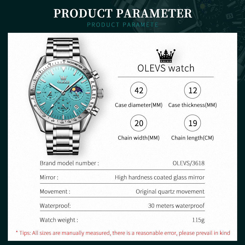OLEVS 3618 Watches for Men Business Dress Luxury Casual Analog Quartz Stainless Steel Waterproof Luminous Date Mens Wrist Watches Reloj Para Hombre