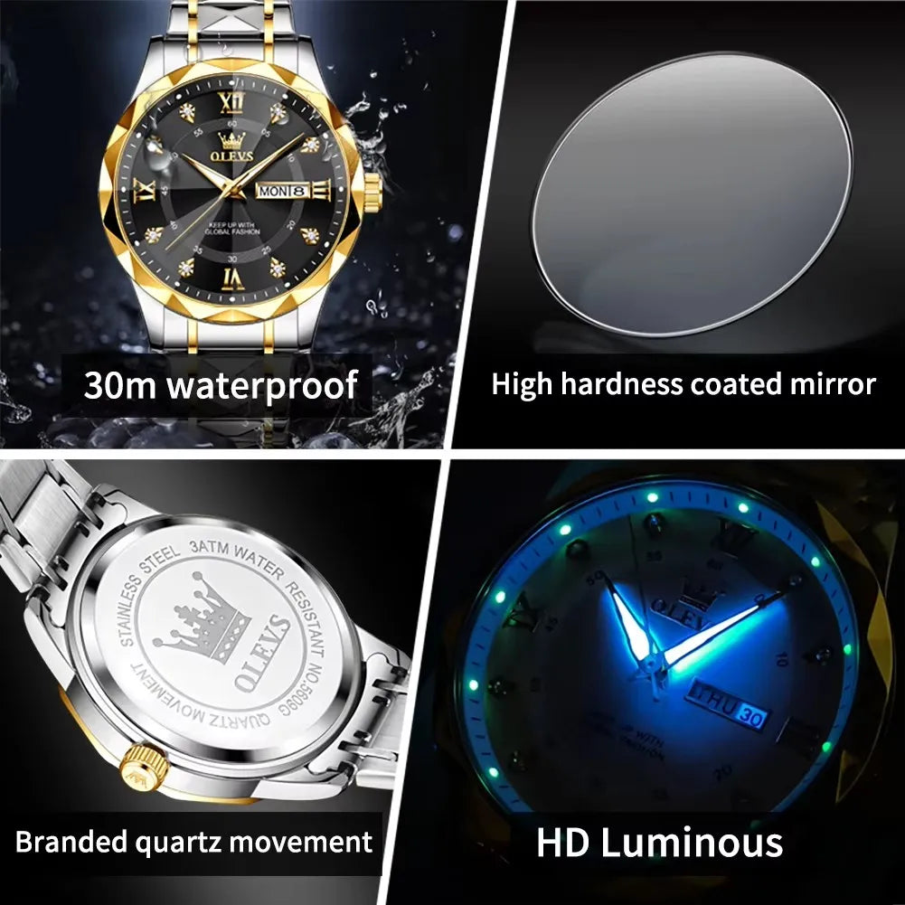 OLEVS 5609 Original Quartz Watch Fashion Calendar Waterproof Luminous Hand Stainless Steel Watch Men's Monterey Lodge