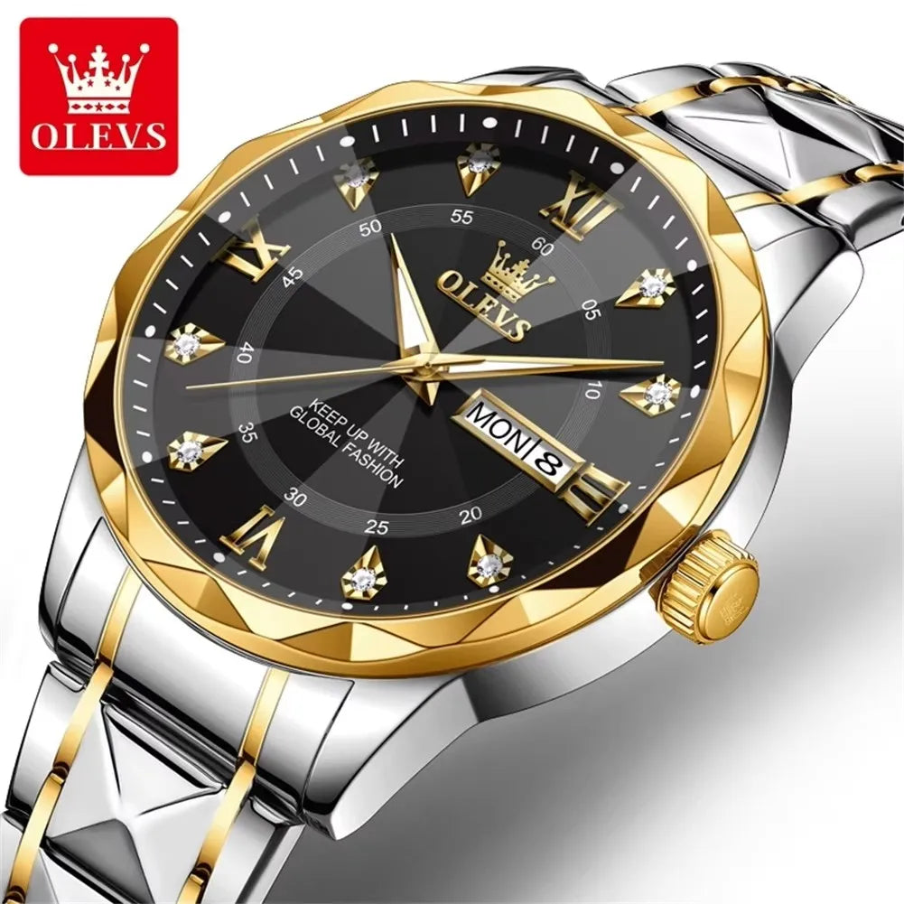 OLEVS 5609 Original Quartz Watch Fashion Calendar Waterproof Luminous Hand Stainless Steel Watch Men's Monterey Lodge