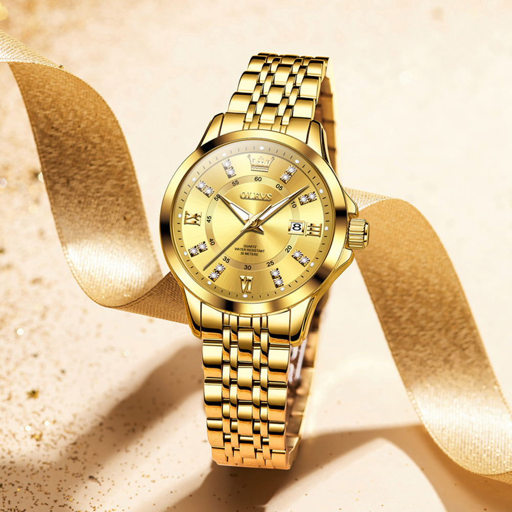 OLEVS 3620 Women's Quartz Watch, Elegant Design with Diamond Accents, Roman Numerals, Calendar, Waterproof, Perfect Gift