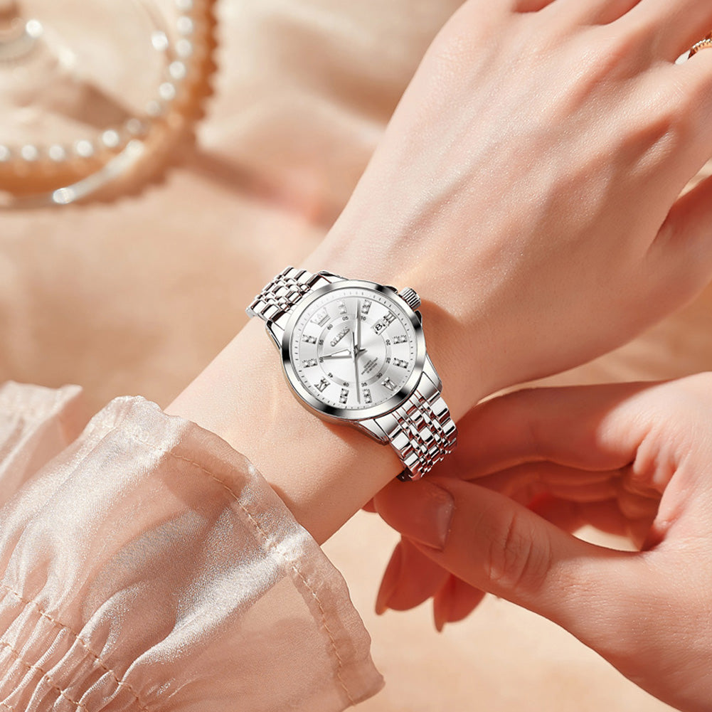 OLEVS 3620 Women's Quartz Watch, Elegant Design with Diamond Accents, Roman Numerals, Calendar, Waterproof, Perfect Gift