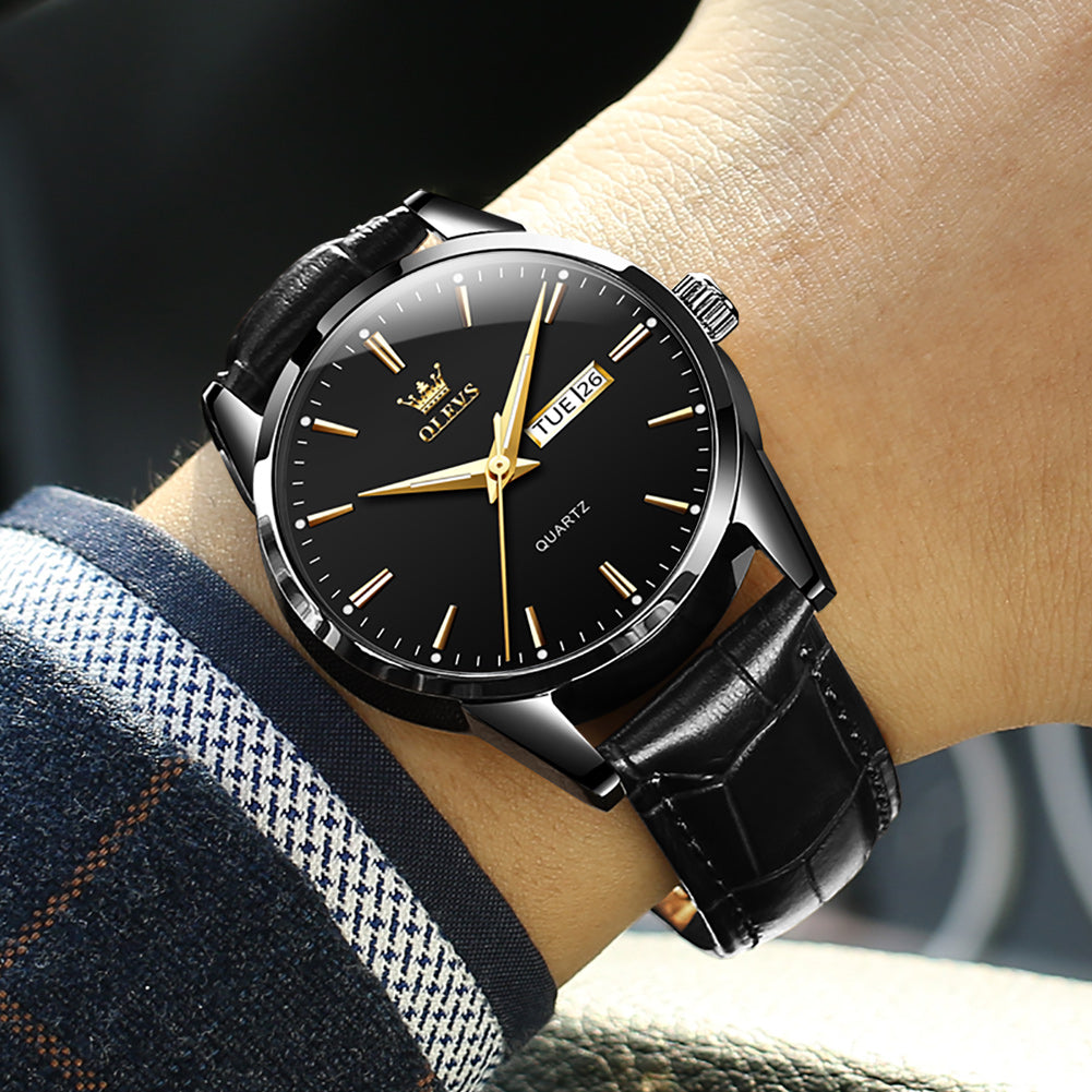 OLEVS 6898 Men's Chronograph Quartz Watch: Trendy Leather Strap Case, Day-Date Display, Waterproof Stainless Steel, Luminous Hands