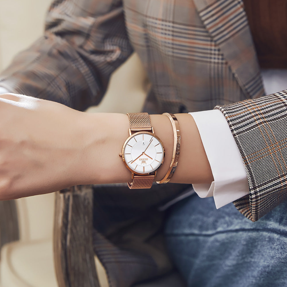 OLEVS 5869 Watch for Women Set Fashion Ladys Wrist Watch Minimalist with Rose Gold Bracelet Analog Quartz Date Waterproof Wrist Watches