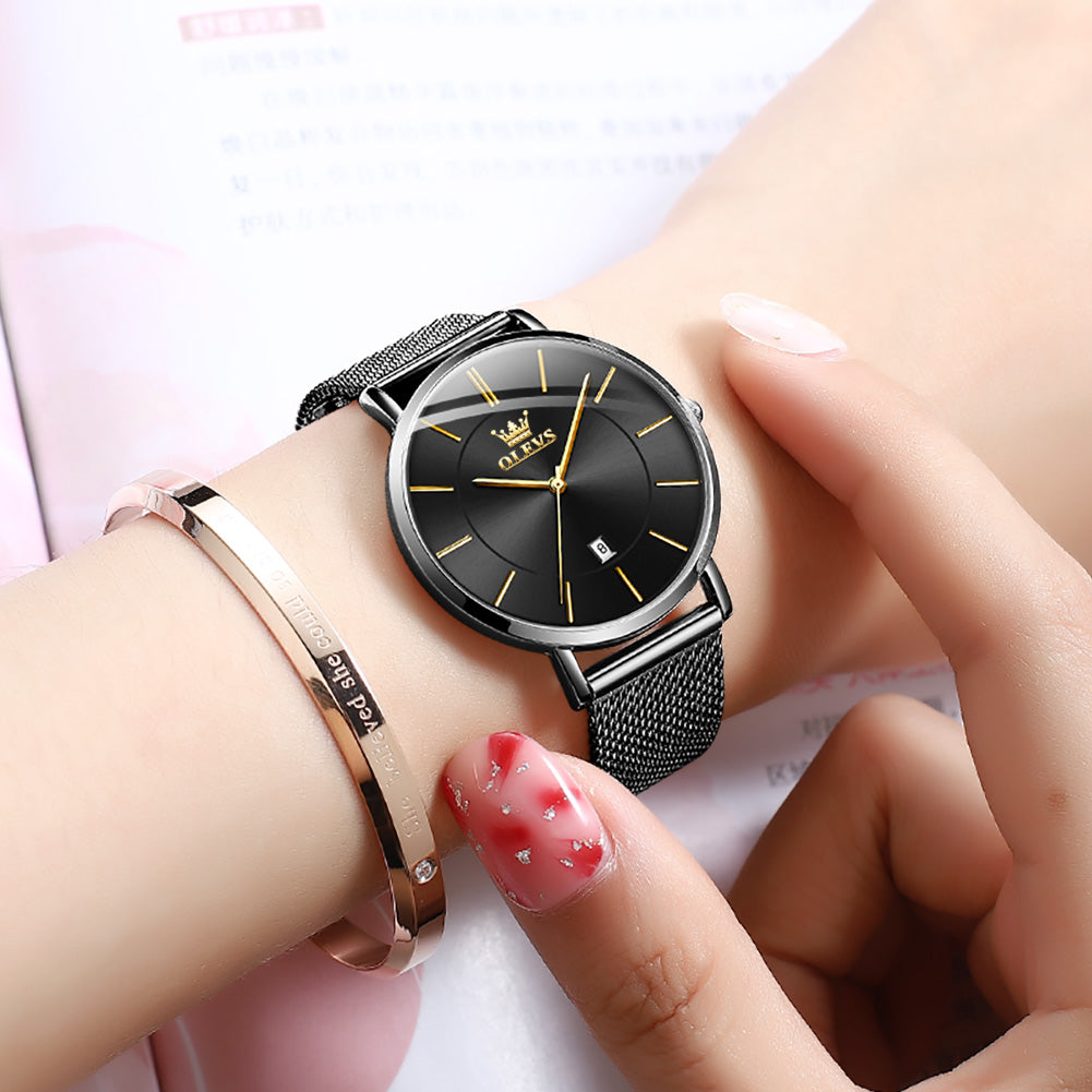 OLEVS 5869 Watch for Women Set Fashion Ladys Wrist Watch Minimalist with Rose Gold Bracelet Analog Quartz Date Waterproof Wrist Watches