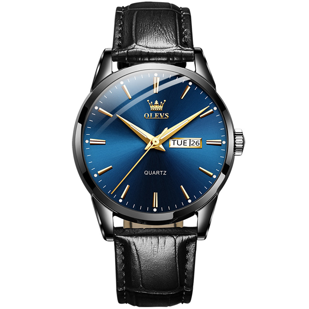 OLEVS 6898 Men's Chronograph Quartz Watch: Trendy Leather Strap Case, Day-Date Display, Waterproof Stainless Steel, Luminous Hands