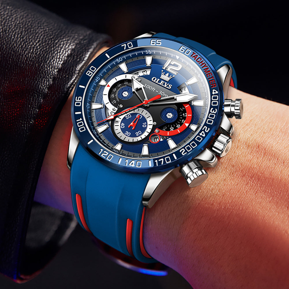 OLEVS 9936 Men's Chronograph Watch: Waterproof, Luminous, with Silicone Strap, Multifunction Quartz Business Calendar Wristwatch for Men